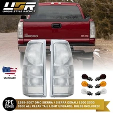 RARE! Alll CLEAR Euro Rear Tail Light Set For 99-07 GMC Sierra Pickup Truck