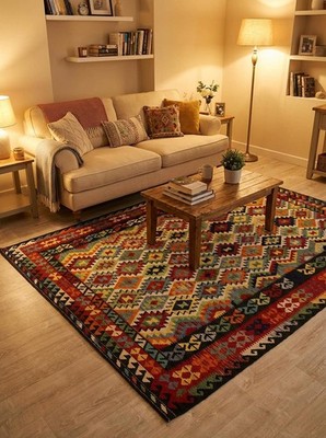 Kelim Afghan Teppich Handgewebt Wolle 292x211 cm Orientteppich Wool Kilim Rug
