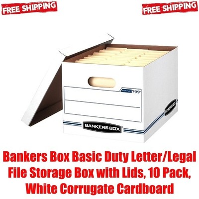 Bankers Box Basic Duty Letter/Legal File Storage Box with Lids, 10 Pack, White