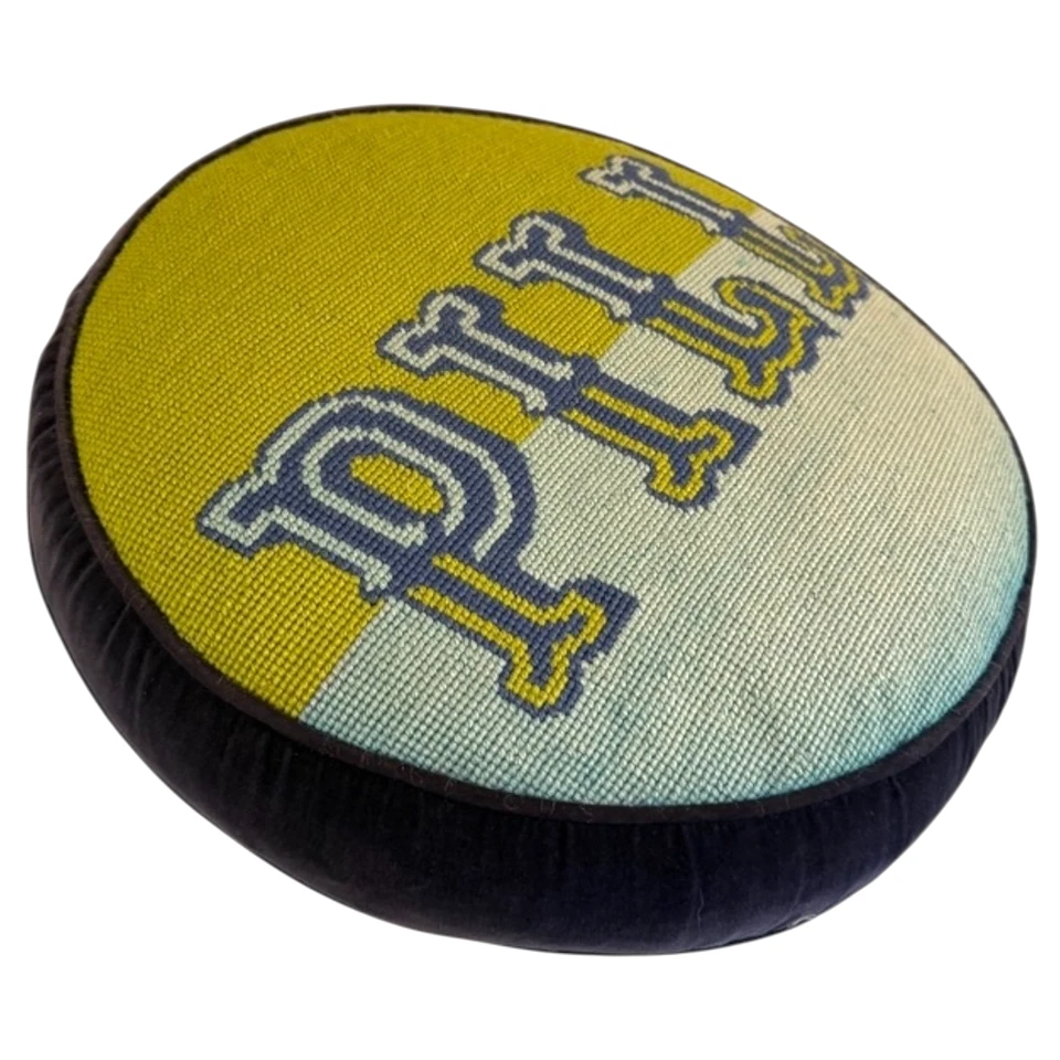 Jonathan Adler Needlepoint Pillow "Pill" Navy Blue Velvet Retired Throw Accent - Image 2 of 4