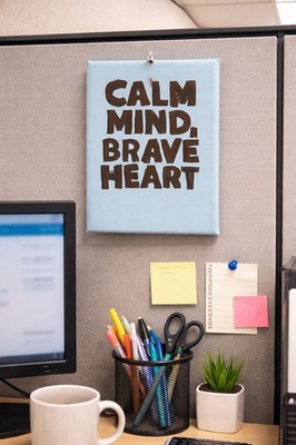 Hand Painted Inspirational Canvas Wall Art Sign Calm Mind Brave Heart