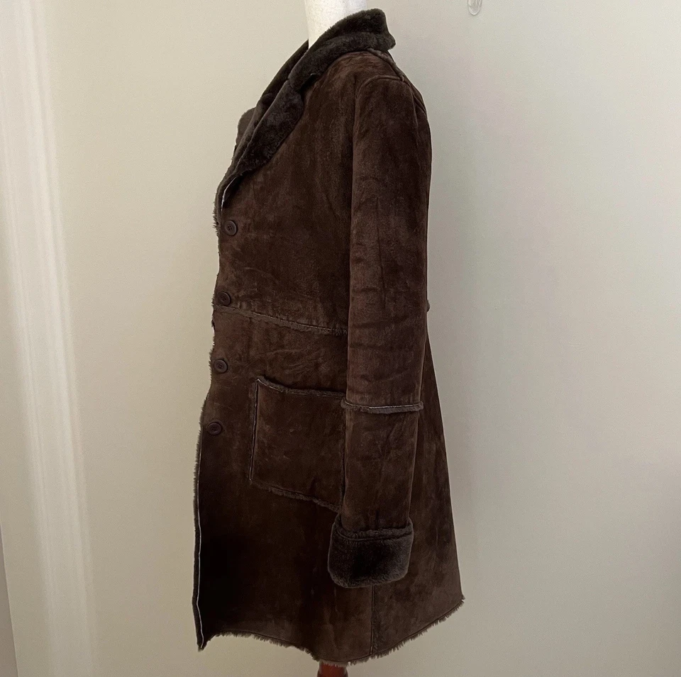 Abrigo largo de gamuza de cuero Brandon Thomas Y2K de colección talla M forrado de piel marrón Penny Lane Foto 2 de 4