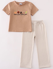 HD- Boy Khaki Thanksgiving Embroidered 2 Piece Set Size 5 NEW