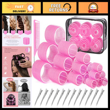Self Grip Hair Rollers Set - 4 Sizes, 12 Clips Comb for Long/Short Hair, Therm
