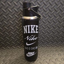 Nike Stainless Steel Water Bottle Black 24oz Flip Lid Strap Handle Strap Damage
