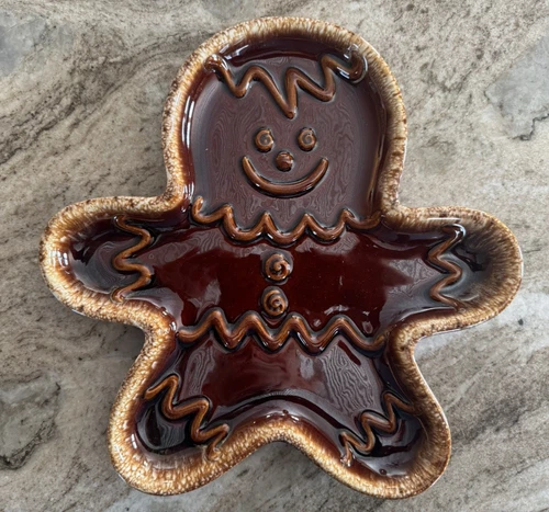 HULL Pottery Gingerbread Man Drip Glaze Brown Vintage Serving Plate / Tray