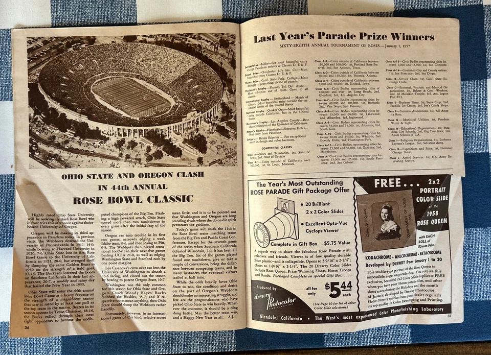 Vintage 1958 Pasadena Tournament Roses Parade Program Ohio State Oregon - Image 4 of 4