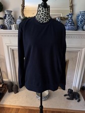 Cozy Navy Blue Crewneck Fleece Sweatshirt Casual Oversized LL Bean Womens M