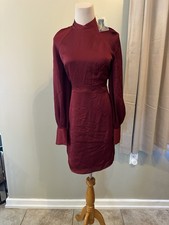 Express Burgundy Solid High Neck Long Sleeve Sheath Dress XS