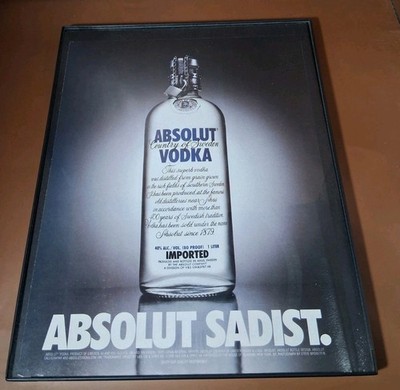 Absolut Vodka Sadist  Print Ad Framed 8.5x11 2000 Promo 