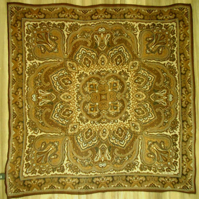 Vtg ECHO Women's Raisley 100% Silk Brown Scarf Logo Size-21.5x22 in