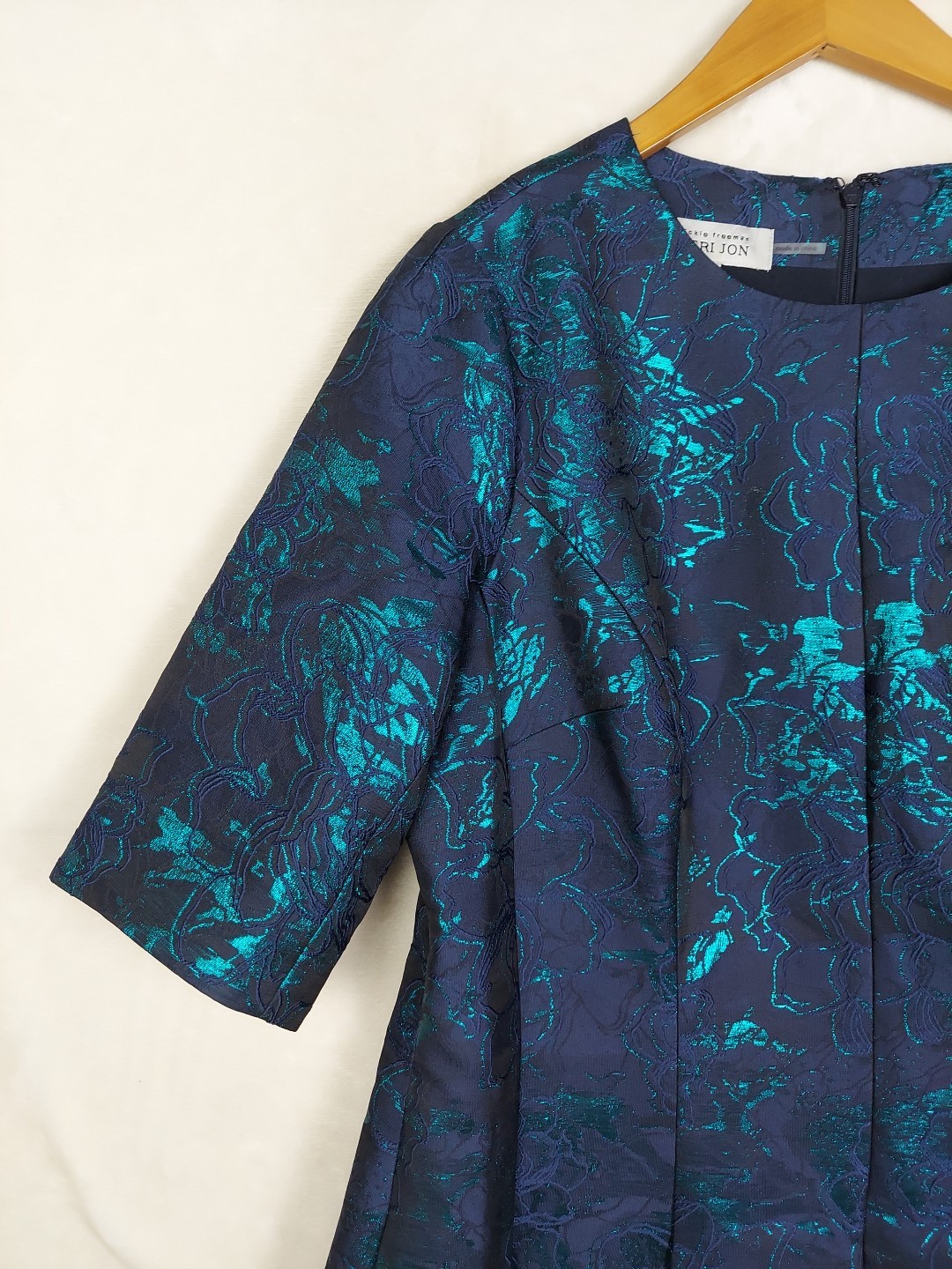 Teri Jon Cocktail Dress Womens 16 Metallic Floral Jacquard Christmas Holiday