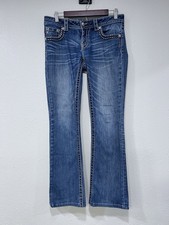 Miss Me Women's Jeans Size 29 Bootcut Fleur De Lis Rhinestone Cross Flaw Read