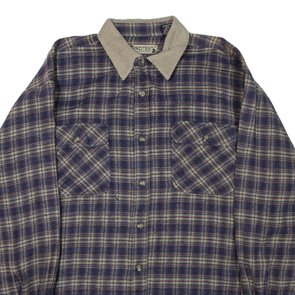 PROTEST CLOTHING Mens Flannel Shirt Blue Check Long Sleeve L - Picture 2 of 6