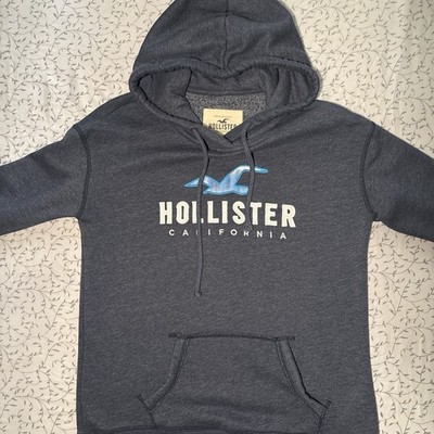 Hollister Men's Gray Fleece Pullover Hoodie M Logo Kangaroo Pocket Drawstring