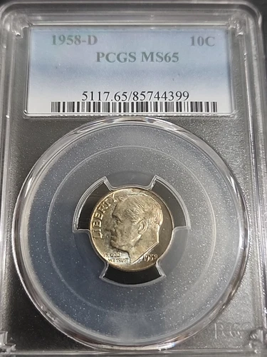 1958-D Silver Uncirculated Roosevelt Dime MS65 Toned Free Shipping