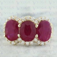 10.00Ct Oval Cut Natural Red Ruby and Diamond Wedding Ring 14K Solid Yellow Gold