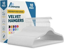 Lifemaster Velvet Clothes Hangers 10-Pack White 360° Swivel Non-Slip Heavy Duty