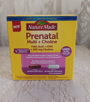Nature Made Prenatal 60 Multi + 60 Choline Capsules Folic Acid  SEALED 01/2026