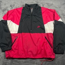 Vintage 90s Nike Windbreaker Jacket Mens Large Red Black Nylon Logo Colorblock