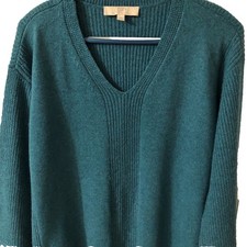 NWT Loft Dark Teal Sweater M 3/4 Sleeve Flared V-Neck Ribbed Bust:44 Length:29