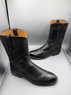 Lucchese 2000 Cowboy Boots 11 D Men s Roper R Toe Black Leather Handmade