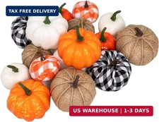 Ueerdand 16 PCS Fall Decor Assorted Sizes Artificial Pumpkins Burlap Faux Foam P