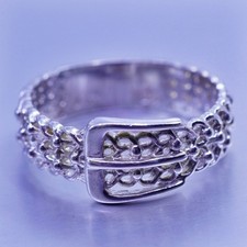 Size 7.25, vintage Sterling 925 silver handmade ring, filigree belt band