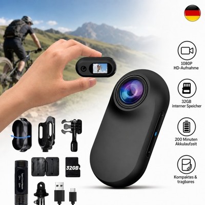 Mini Actionkamera 1080P HD Tragbare Körperkamera 32GB Helmkamera für Outdoor