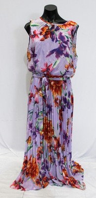 Donna Ricco Women's Floral Print Pleated Maxi Dress LB3 Lilac Multicolor Large