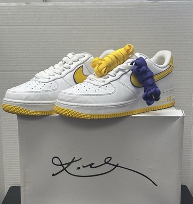 Nike Air Force 1 Low Top White Yellow Purple Leather Lace Up Men's Sneakers