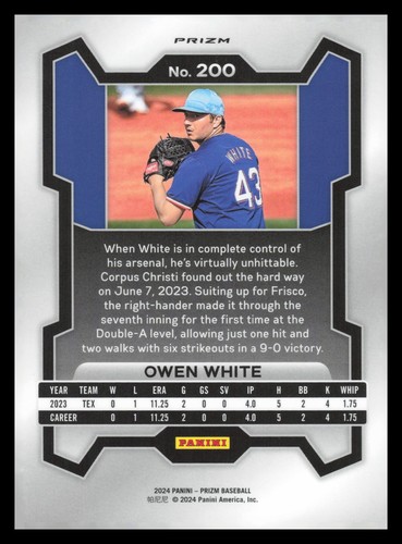 2024 Panini Prizm Prizms Blue Ice #200 Owen White - Picture 2 of 2
