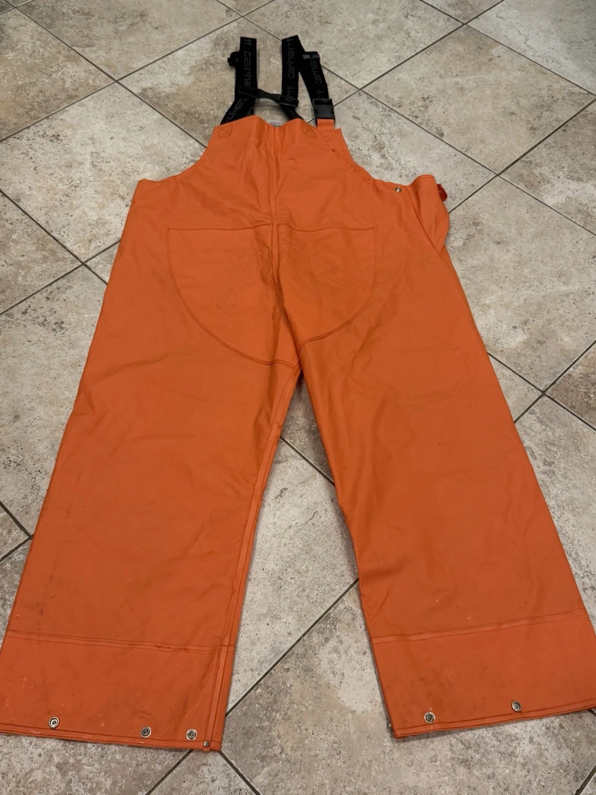 Carhartt Orange PVC Waterproof Rain Overall Bib Pants Large Regular