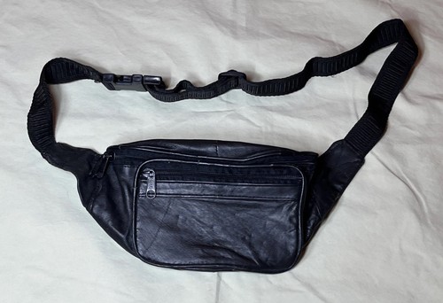 Vintage Genuine Black Leather Fanny Pack  Made In India