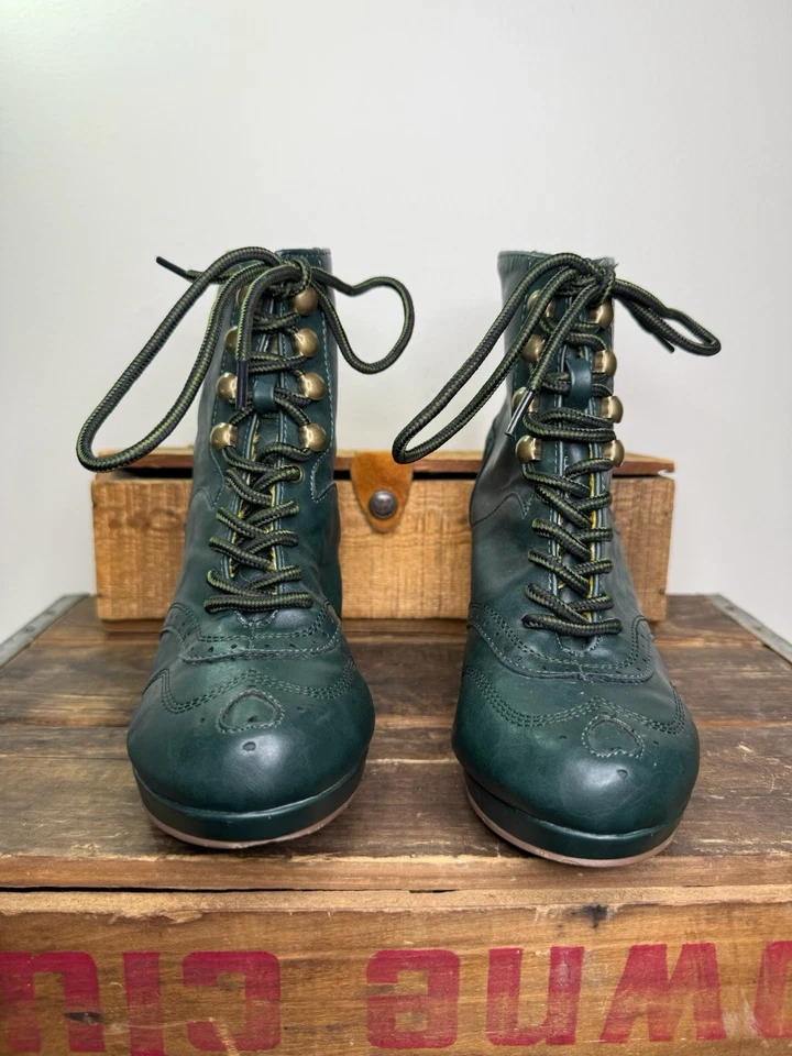 Bettie Paige By Ellie Black Lace Up Vintage Granny Heel Ankle Boot 6M - Image 2 of 4