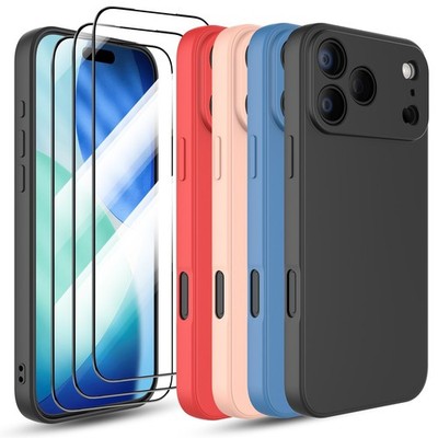 For iPhone Air 17 Pro Max Liquid Silicone Phone Case + 3x Tempered Glass Screen