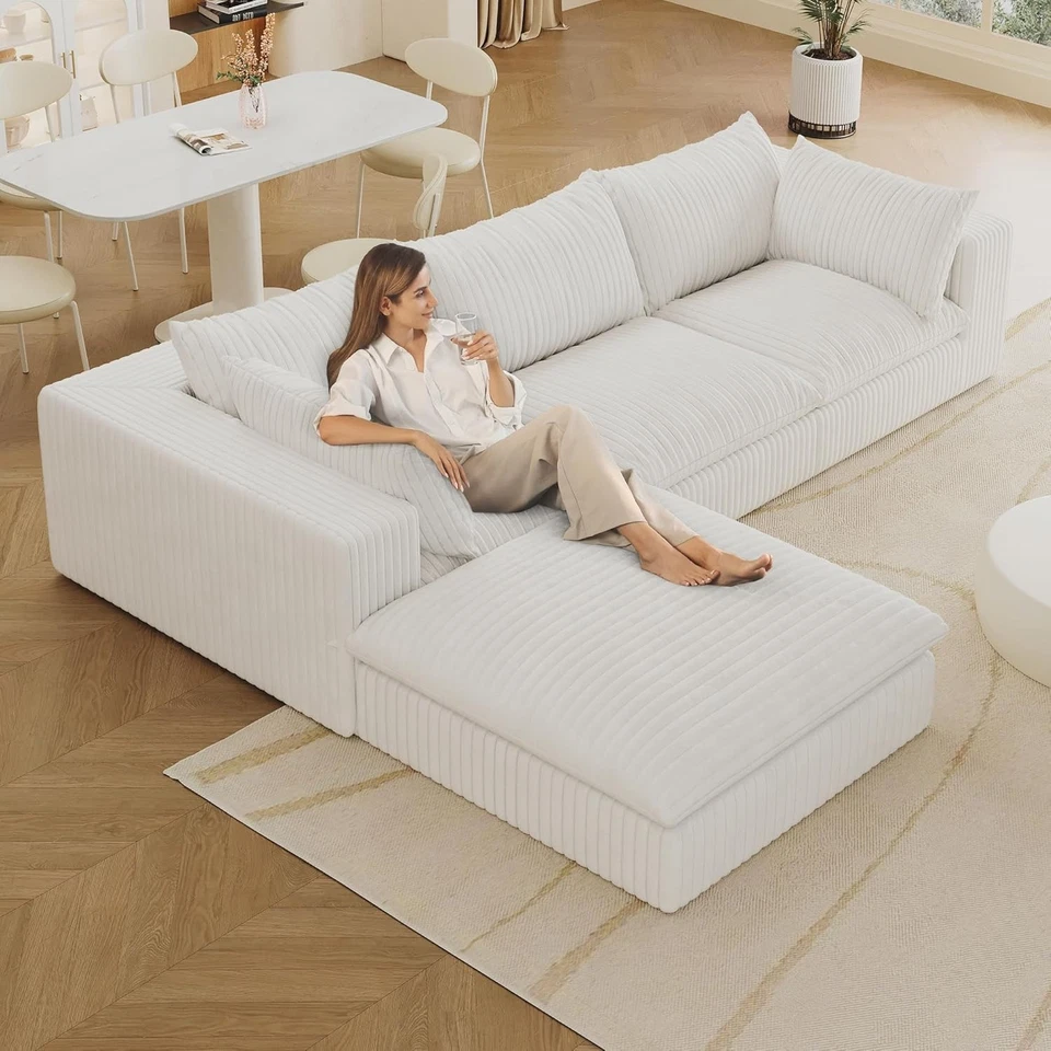 Sofá seccional otomano modular de pana Cloud para sala de estar cubierta lavable Foto 4 de 4