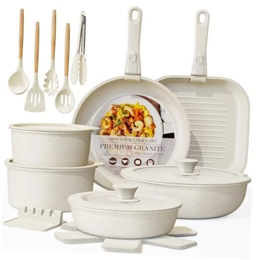 23 Pcs Pots and Pans Set Non Stick, Ceramic Cookware Set Detachable Handle,