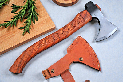 #ad CUSTOM MADE CARBON STEEL AXE HATCHET TOMAHAWK Hand Engrave Wood Handle ZS 395 $59.40