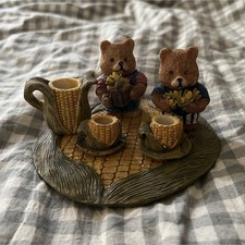 Bear Miniature Tea Set Resin Multicolor Figurine Collection 7 Pack