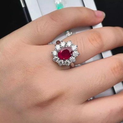 2.10 Ct Oval Cut Natural Ruby & Diamond Anniversary Ring 14k Solid White Gold