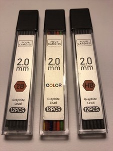 2.0 mm HB (12) LEAD REFILLS Mechanical Pencil Four Candies, 2B (12) + Color (11)