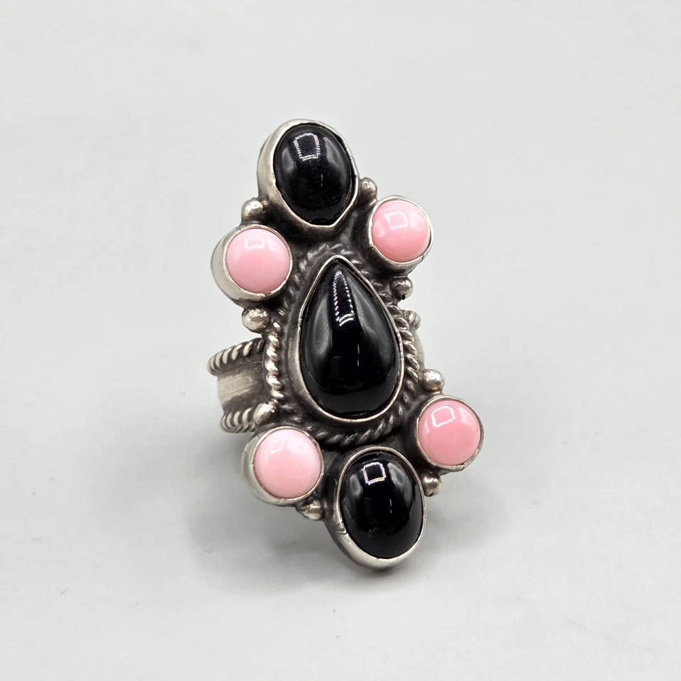 Sterling Onyx Muschel Navajo Ring signiert DEAN BRAUN Gr. 7,75 - Bild 3 von 4