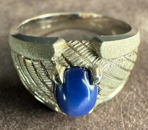 10K Weißgold blauer Stern Saphir ~ 1 Karat Ring - Größe 9 (insgesamt 5,8 Gramm) GETESTET - Bild 8 von 10