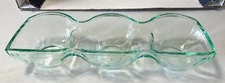 Green Glass 3 Section Divided Serving Dish, Manganese Glow under 365nm light