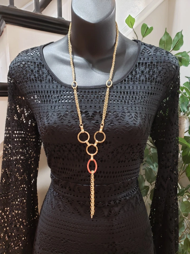 Vestido para mujer Love Culture negro poliéster cuello redondo manga larga hasta la rodilla S Foto 2 de 4