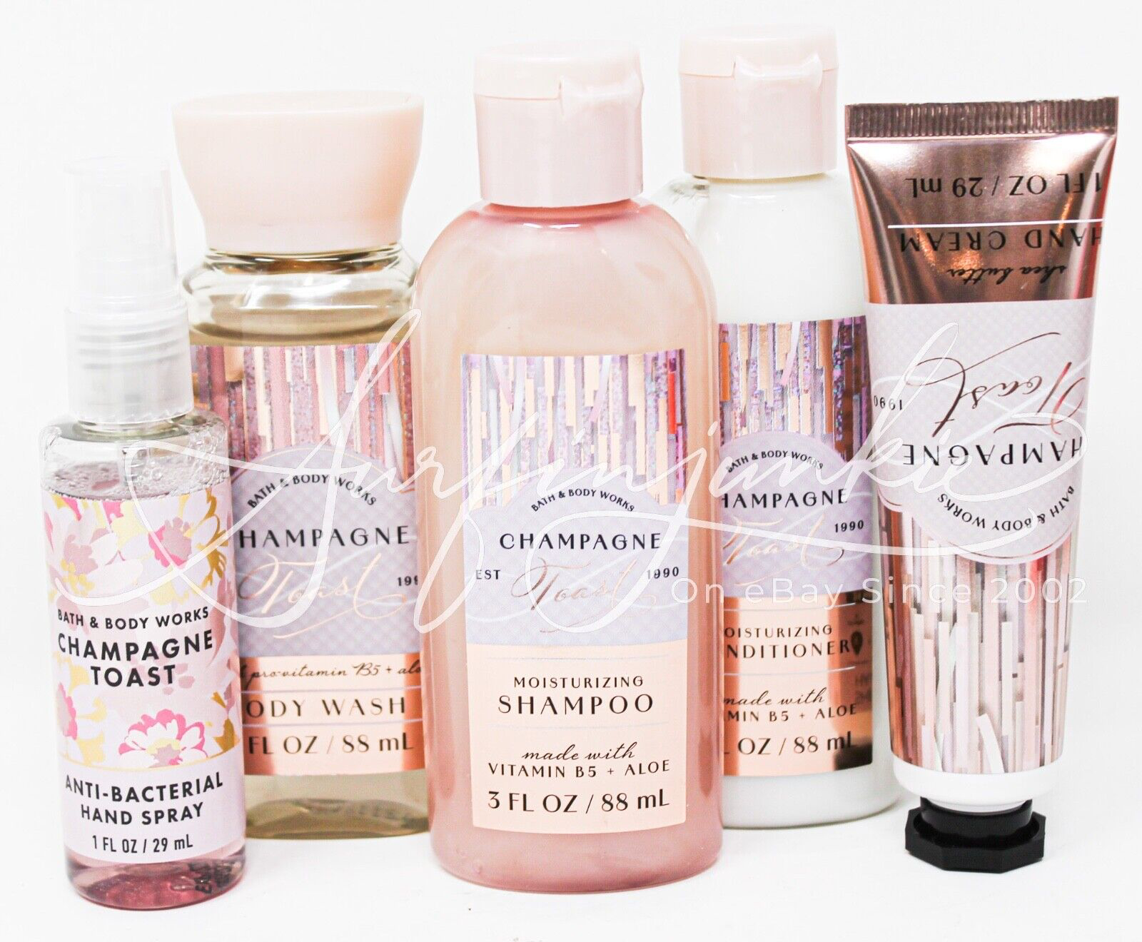 Bath & Body Works Champagne Toast Mini Hand Sanitizer Hand Cream Shower Gel Hair