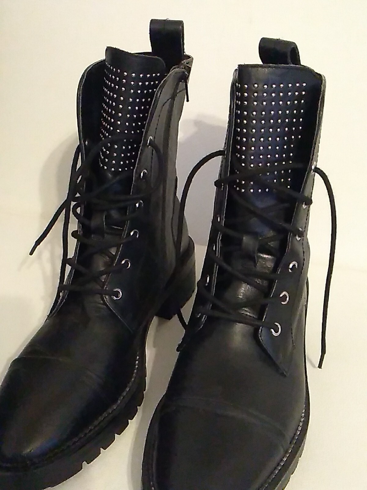 SAINT LAURENT Stivali moto ZARA stringati esercito combattimento pelle nera borchie argento taglia 40