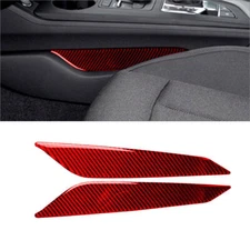 2Pcs Red Carbon Fiber Gear Shift Side Panel Cover Trim For Audi A4 B9 2017-2019