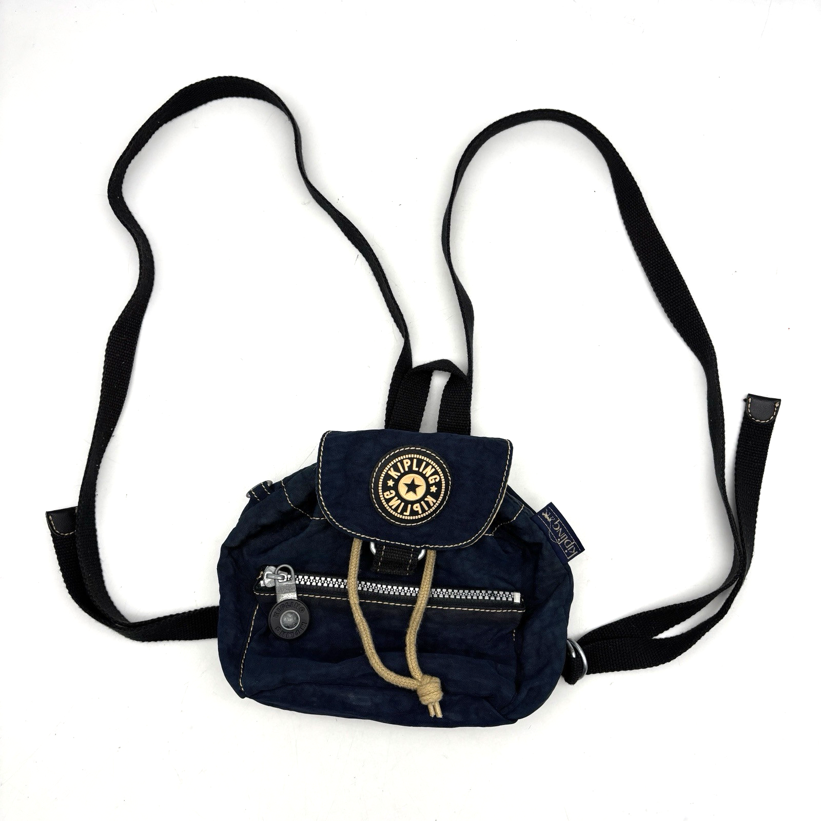Vintage 90s Kipling Navy Blue Nylon Drawstring Micro Mini Backpack 9x6